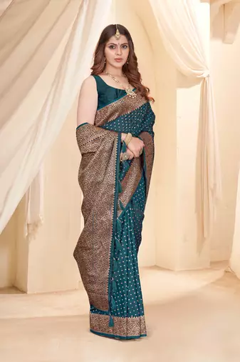 Deep Blue Faux Banarasi Katan Silk Zari Woven Saree