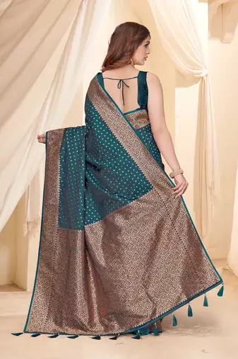 Deep Blue Faux Banarasi Katan Silk Zari Woven Saree