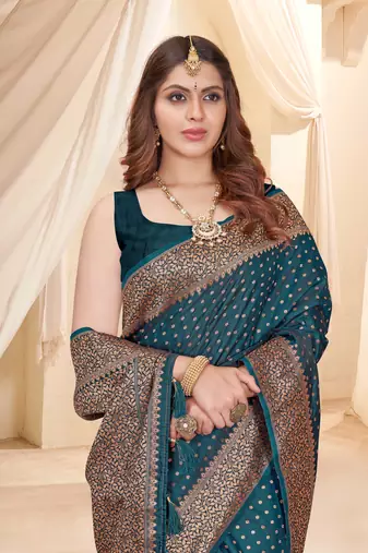 Deep Blue Faux Banarasi Katan Silk Zari Woven Saree