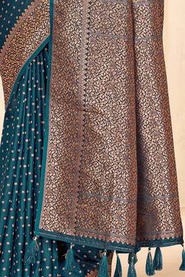 Deep Blue Faux Banarasi Katan Silk Zari Woven Saree 5