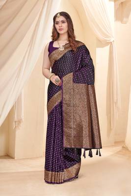 Magenta Faux Banarasi Katan Silk Zari Woven Saree 1