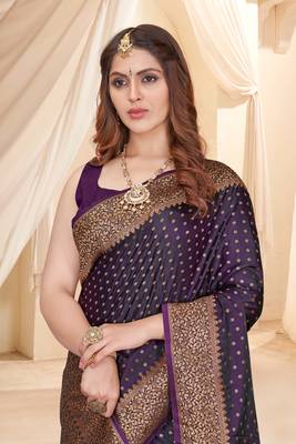 Magenta Faux Banarasi Katan Silk Zari Woven Saree 3
