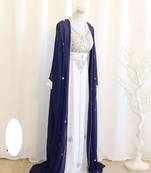 Off-White and Navy Blue Georgette Zari Kaftan Dress for Women
