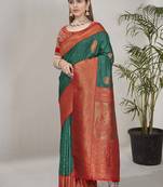 Green Soft Silk Contrast Gold Zari Woven Saree