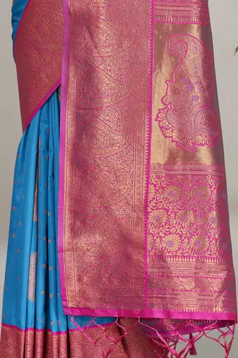 Blue Soft Silk Contrast Gold Zari Woven Saree