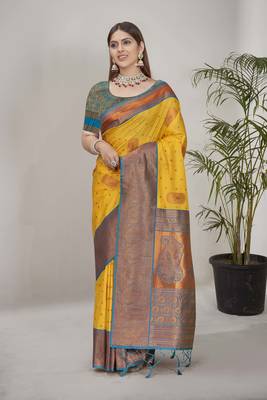 Yellow Soft Silk Contrast Gold Zari Woven Saree 1