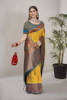 Yellow Soft Silk Contrast Gold Zari Woven Saree 2