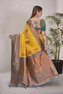 Yellow Soft Silk Contrast Gold Zari Woven Saree 3