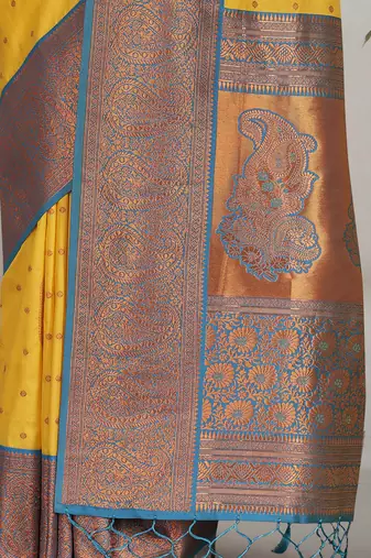 Yellow Soft Silk Contrast Gold Zari Woven Saree