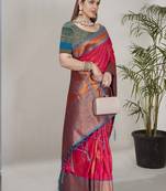 Pink Soft Silk Contrast Gold Zari Woven Saree