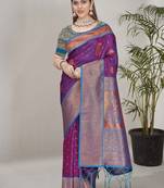 Purple Soft Silk Contrast Gold Zari Woven Saree