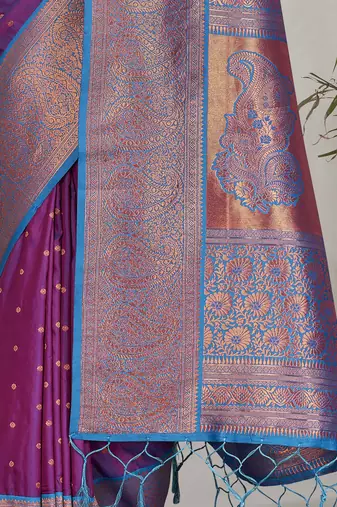 Purple Soft Silk Contrast Gold Zari Woven Saree