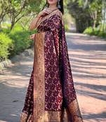 Dark Maroon Faux Banarasi Jaal Katan Silk Zari Woven Saree