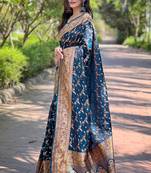Deep Blue Faux Banarasi Jaal Katan Silk Zari Woven Saree