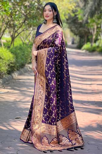 Magenta Faux Banarasi Jaal Katan Silk Zari Woven Saree