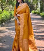 Mustard Faux Banarasi Katan Silk Zari Woven Saree