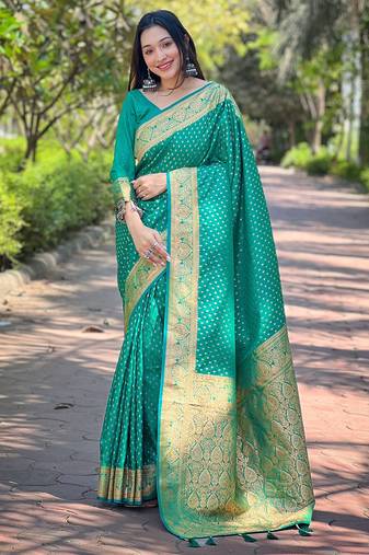 Green Faux Banarasi Katan Silk Zari Woven Saree