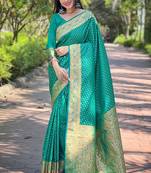 Green Faux Banarasi Katan Silk Zari Woven Saree