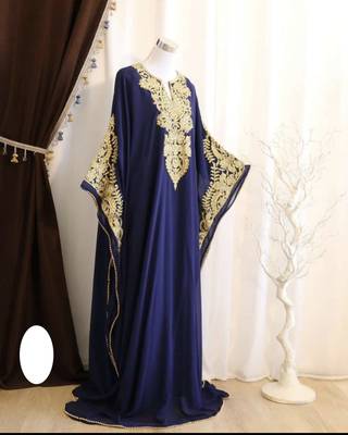 Navy-Blue Handcrafted Zari work Stitched Dress Georgette Kaftan Party Wear Wedding Dresses 1