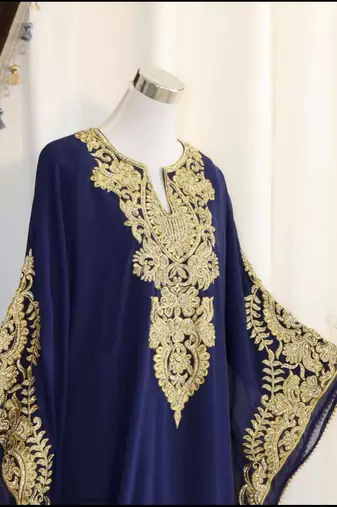 Navy-Blue Handcrafted Zari work Stitched Dress Georgette Kaftan Party Wear Wedding Dresses