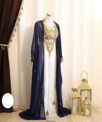 Navy-Blue & White Handcrafted Zari work Stitched Dress Georgette Kaftan Party Wear Wedding Dresses 1