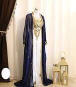 Navy-Blue & White Handcrafted Zari work Stitched Dress Georgette Kaftan Party Wear Wedding Dresses