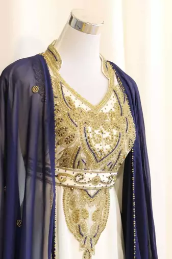 Navy-Blue & White Handcrafted Zari work Stitched Dress Georgette Kaftan Party Wear Wedding Dresses