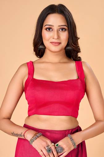 Red Plain Stitched Readymade Blouse
