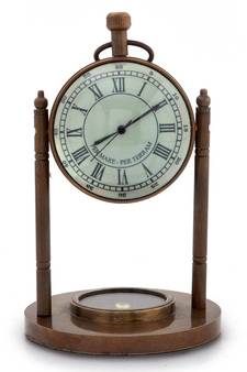 Antique Clock N Compass Pure Brass Handicraft Deepawali Gift 105