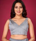 Grey Plain Stitched Readymade Blouse