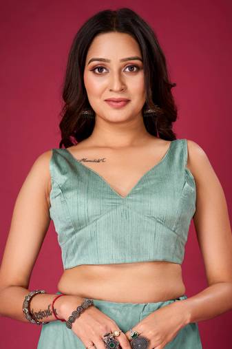 Green Plain Stitched Readymade Blouse