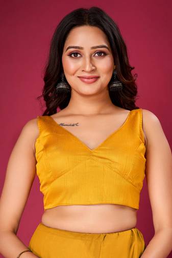 Mustard Plain Stitched Readymade Blouse