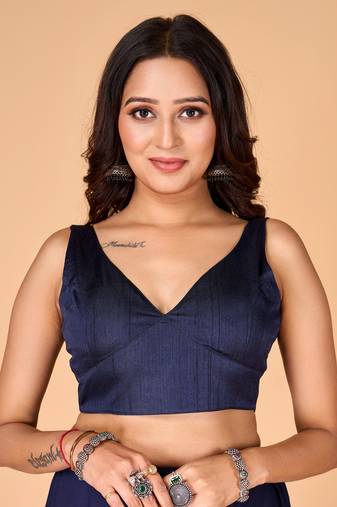 Navy Blue Plain Stitched Readymade Blouse