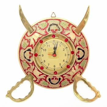 Rajasthani Real Brass Sword Armour Wall Clock Diwali Gift 107 1