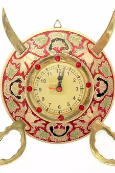 Rajasthani Real Brass Sword Armour Wall Clock Diwali Gift 107