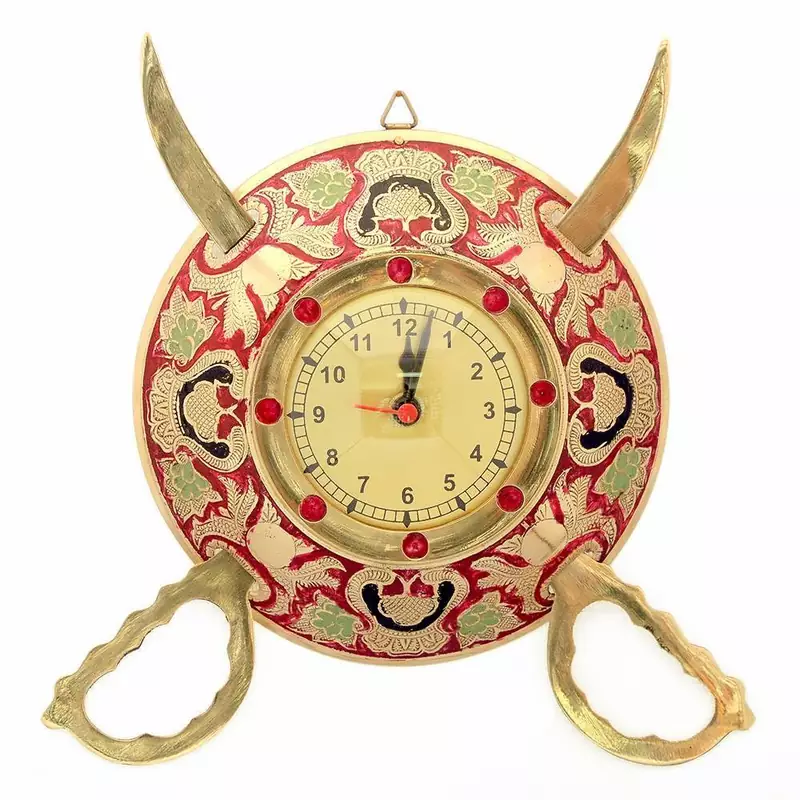 Rajasthani Real Brass Sword Armour Wall Clock Diwali Gift 107