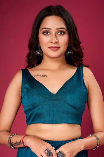 Teal Plain Stitched Readymade Blouse