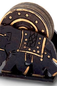 Elephant Design Wooden Tea Coaster Handicraft Deepawali Special Gift 110