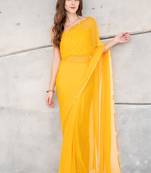 Women's yellow plain chiffon saree with blouse