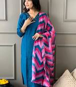 Ocean blue rayonslub thread zari embroidery work kurta pant set