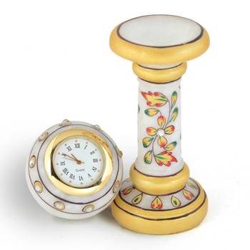 Ethnic Design Marble Table Clock Handicraft Diwali Special Gift 145 2
