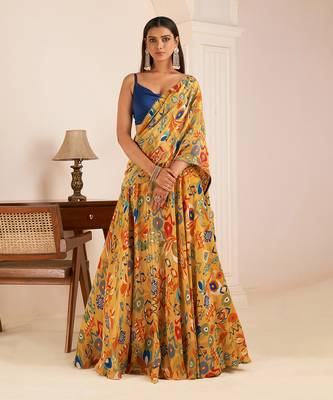 Mustard Yellow Printed Lehenga Saree 1