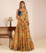 Mustard Yellow Printed Lehenga Saree