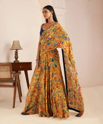 Mustard Yellow Printed Lehenga Saree 2
