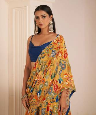 Mustard Yellow Printed Lehenga Saree 4