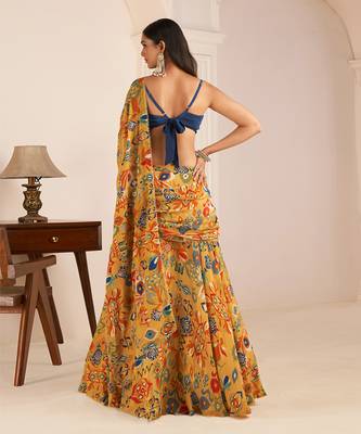 Mustard Yellow Printed Lehenga Saree 5