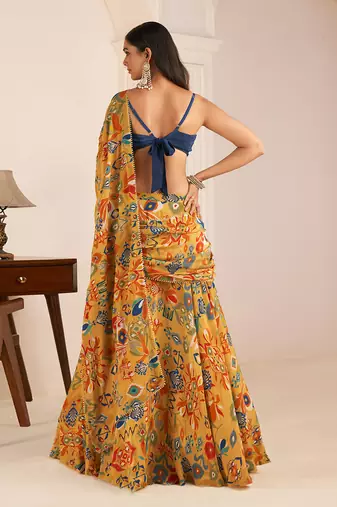 Mustard Yellow Printed Lehenga Saree