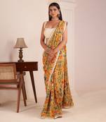 Mustard Yellow Printed Saree