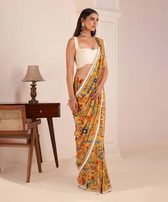 Mustard Yellow Printed Saree 2