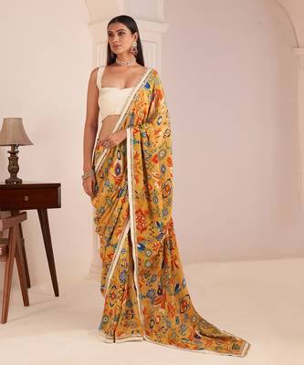 Mustard Yellow Printed Saree 3